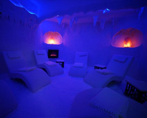 Salt therapy room showing negative ion generator and air quality monitoring